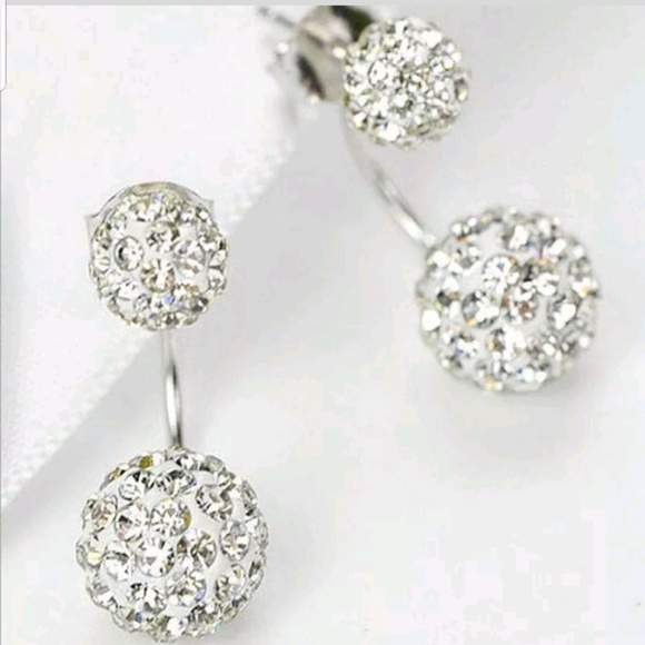 NIB Double glittering rhinestone ball earrings - Picture 4 of 4